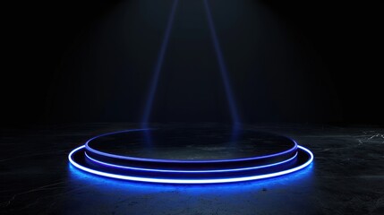 Neon Blue Circle Light on Dark Background