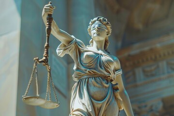 Obraz premium A statue of Lady Justice holding a sword in her hand, symbolizing fairness and balance