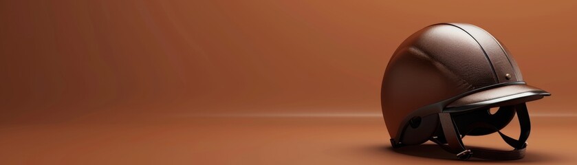 Naklejka premium Modern Equestrian Helmet with Detailed Vents and Strap Design on Brown Background