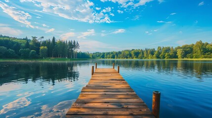 Obraz premium 湖と木製の桟橋