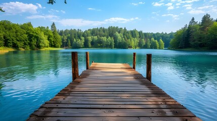 Obraz premium 湖と木製の桟橋