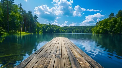 Obraz premium 湖と木製の桟橋