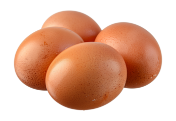 four brown chicken eggs isolated on a transparent background, cut-out, PNG