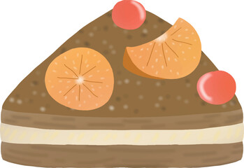 Cartoon chocolate cake with mixed fruit topping