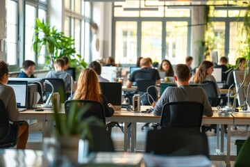 Spacious Office Interior with Employees Engaged in Work