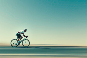 Fototapeta premium Side View of a Cyclist Racing on a Clear Canvas