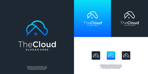 Minimalist Home and cloud combination logo design inspiration
