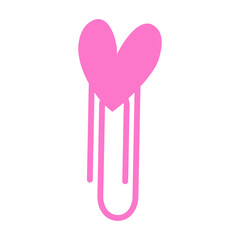 Pink paper clip whis heart. Vector illustration.