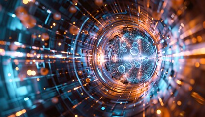 Obraz premium Capture the essence of atomic particles colliding in a particle accelerator