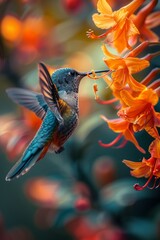 Fototapeta premium A hummingbird drinking nectar from a flower