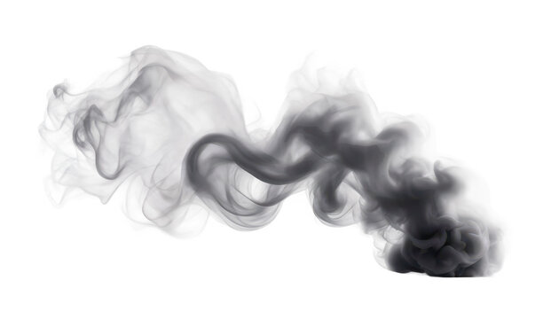 Elegant swirling smoke in shades of gray, isolated on transparent background, cutout, png