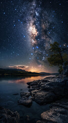 View of the Milky Way from under the lake