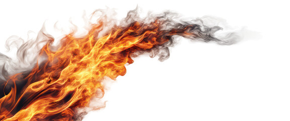 Dynamic and vivid flame with smoke, fire elements, isolate on transparent background, cutout, png 