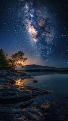 View of the Milky Way from under the lake