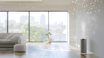 Fototapeta premium Modern living room with air purifier and sunlight streaming in