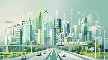 Illustration of a smart city with advanced transportation systems