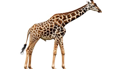Naklejka premium A tall giraffe standing gracefully against a white background.