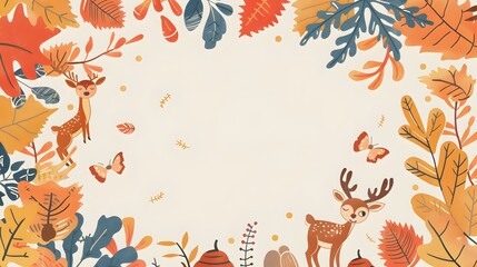 Autumn Sketchy Handdrawn Doodle Frame Print Border Design for Mock Up Message Background