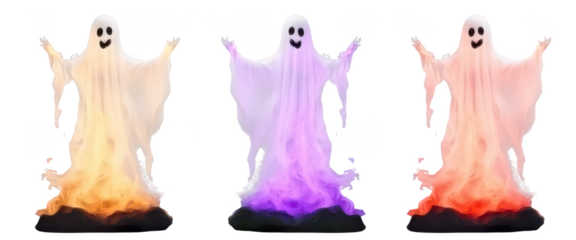 Colorful ghost figures with flowing fabric isolate on transparent background, cutout, png