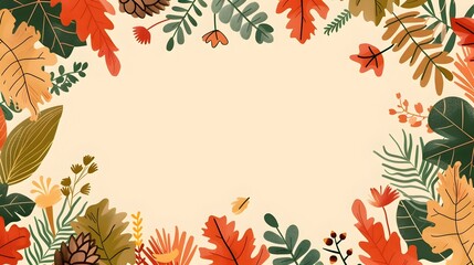 Whimsical Doodle Page Border Design with Autumn Leaves and Forest Critters