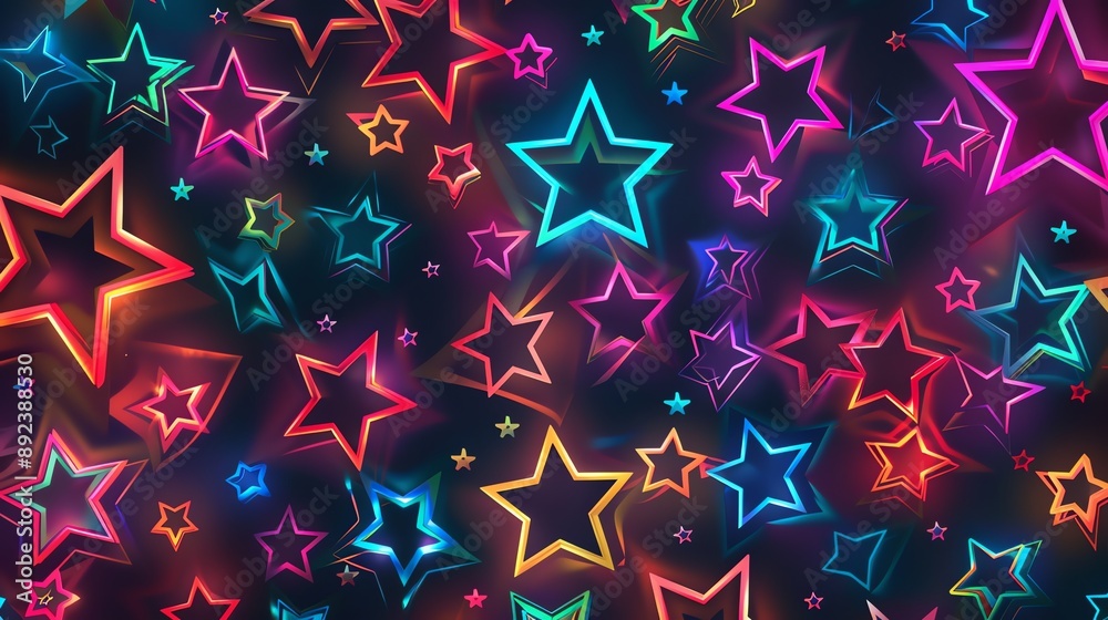 Sticker A colorful, abstract background with neon stars on a dark background.