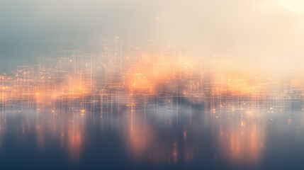 Obraz premium A city skyline with a lot of lights and reflections on the water