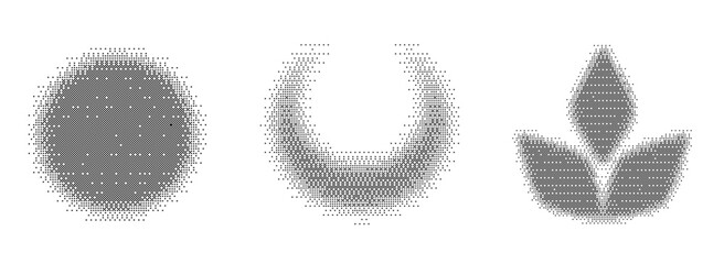 Pixel Abstract Shape Art Halftone Style disintegration background. Decay effect. Dispersed dotted pattern. Concept of disintegration, pixel mosaic textures with simple square particles.