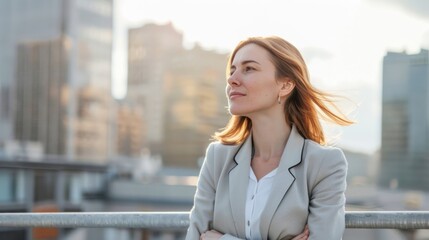 Fototapeta premium Businesswoman looking at city