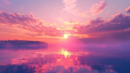 Pink Sunset Over a Still Lake