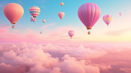 Obraz premium A panoramic photograph of a vast expanse of hot air balloons in a rainbow of colors, filling the horizon with a breathtaking spectacle.