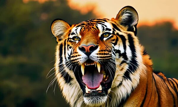 The tiger is roaring