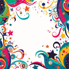 Obraz premium a vibrant and playful birthday party invitation. The design should feature a white background with colorful, abstract shapes and patterns, such as swirls, stars
