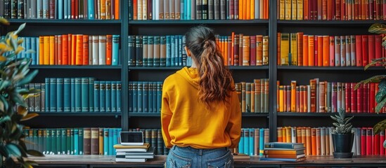 Young Woman Browsing Books in a Library