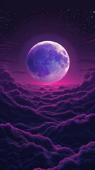 Fototapeta premium Glowing moon above neon landscape in twilight