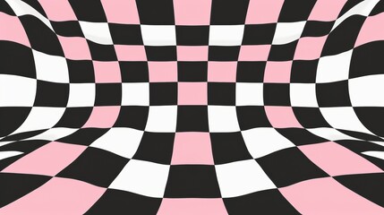 Curved checkered pattern with pink, black, and white squares