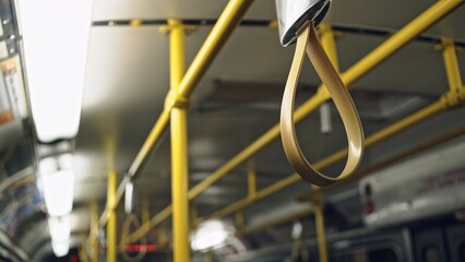 Yellow holders on rails public transport