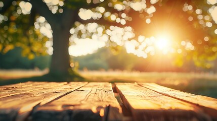 A rustic wooden table under the shade of a large oak tree, dappled sunlight, peaceful picnic area, captured in highresolution realistic style