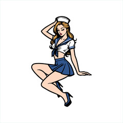 sexy pinup girl navy seal marine posing drawing vector	