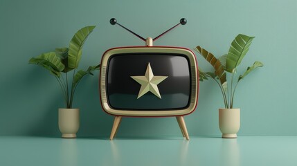 Five-star rating on vintage TV screen