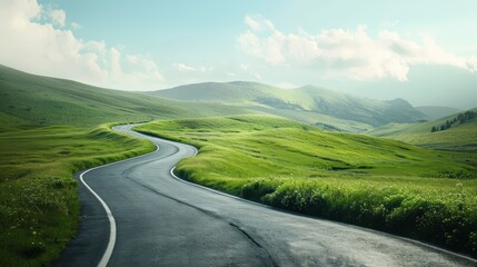 Winding Road Through Green Hills