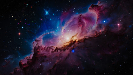 Obraz premium The concept of nebula with galaxies in deep space cosmos. Discovery outer space and stars in universe. AI Generated