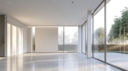 Fototapeta premium Contemporary suburban home in a minimalist style, with a focus on symmetry and large, unobstructed windows