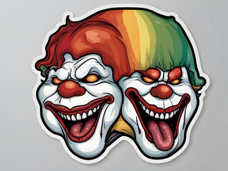 Obraz premium clown with a smile,illustration of a skull with lips and a cigarette,face of a vampire,cartoon zombie,clown with hair and a mask,skull and crossbones,face with hair,mask iface of a person with a smile