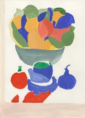 fruits in bowl. watercolor illustration © Anna Ismagilova