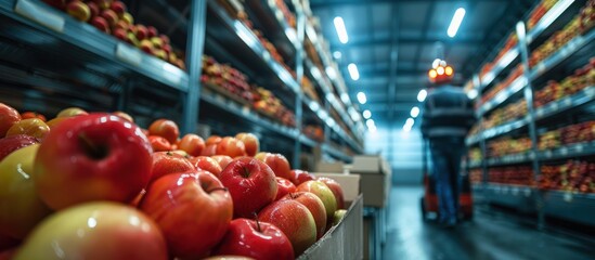 Fototapeta premium Fresh Apples in a Warehouse Setting