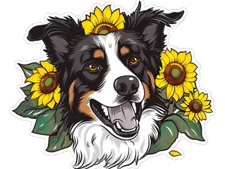 Fototapeta premium Adorable Dog Surrounded by Sunflowers in Floral Field