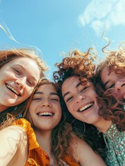 Obraz premium Group of young women standing and smiling, possibly friends or colleagues