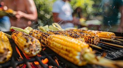 Grilled Corn on the Cob at an Outdoor Summer Barbecue