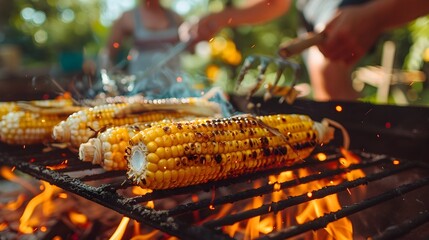 Grilled Corn on the Cob Sizzling at a Labor Day Backyard Barbecue