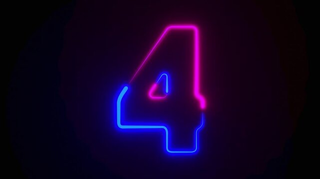 Neon number four on dark background. 3D illustration